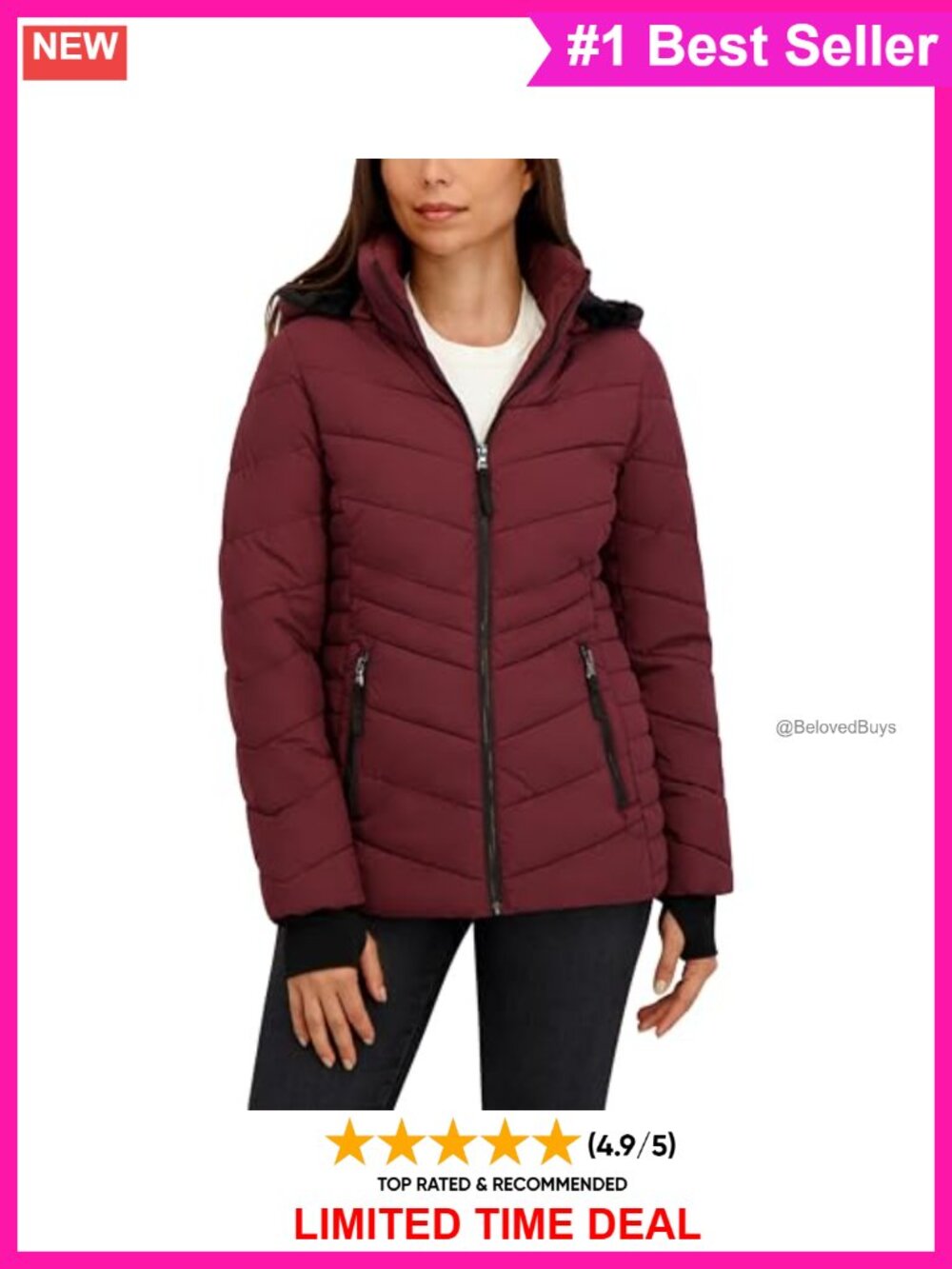HFX Women's Stretch Puffer Jacket Mid-Weight Hooded Quilted